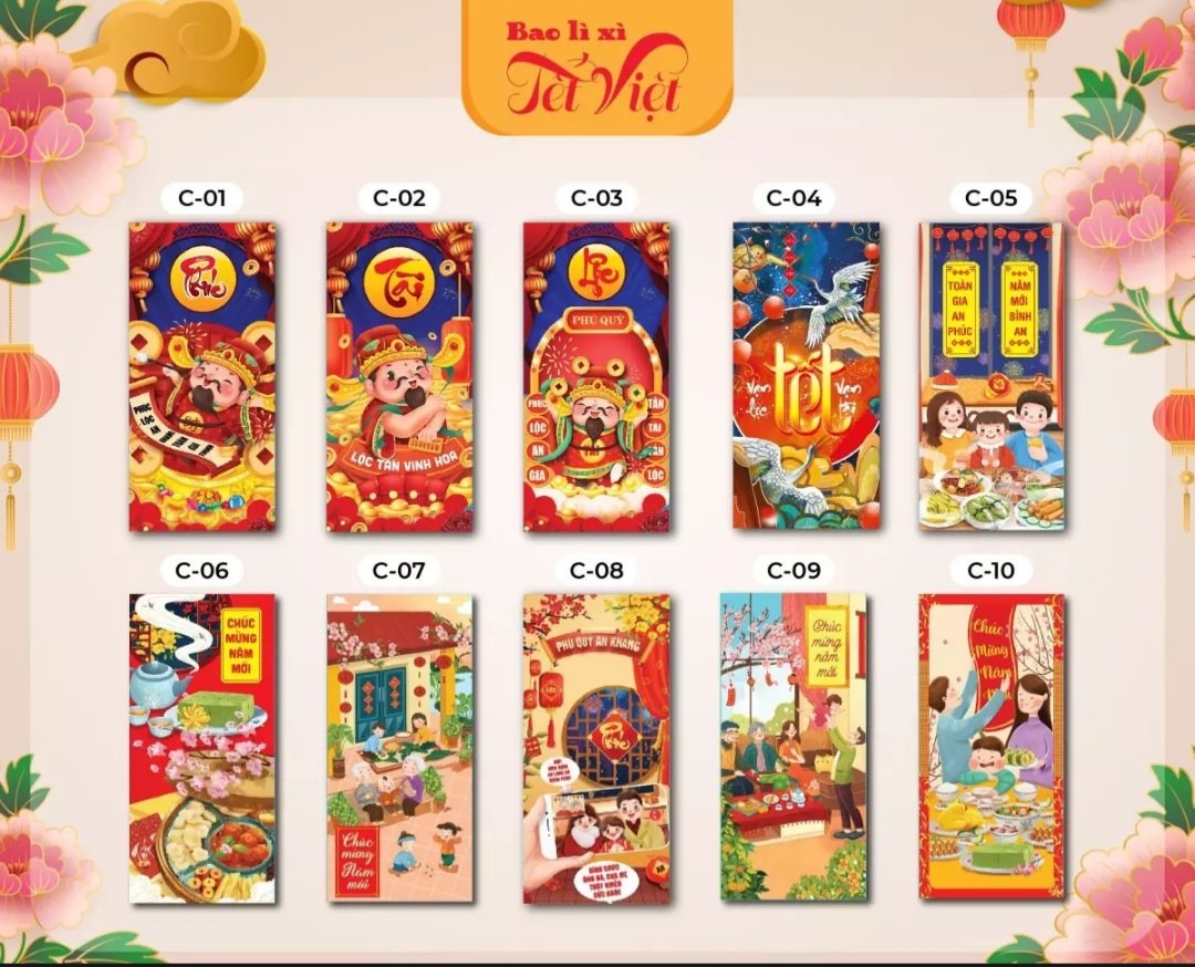 Combo 100 bao lì xì tết 2022 mix 20 mẫu