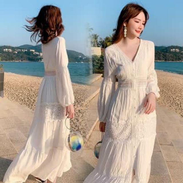 Váy maxi trắng tiểu thư đi biển