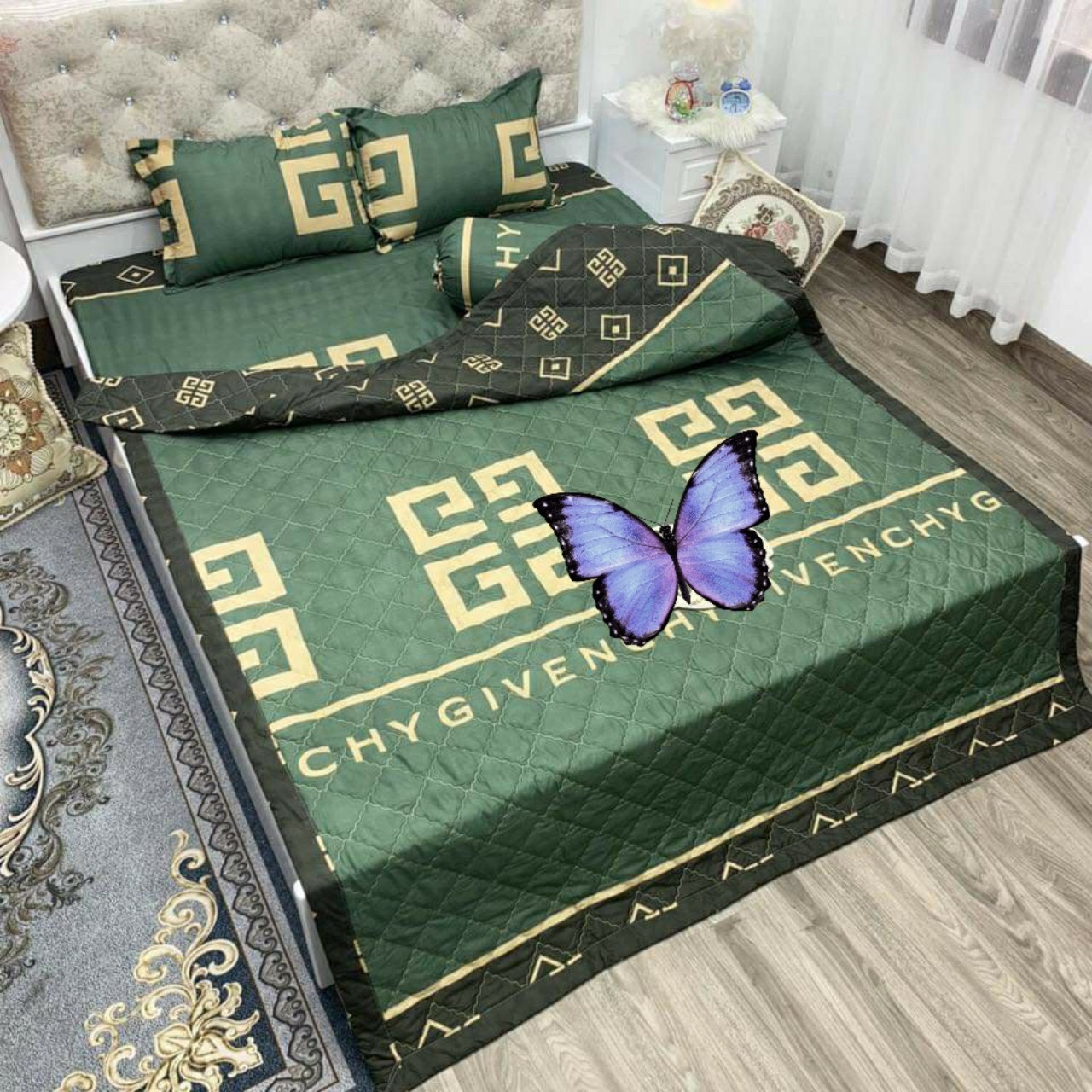 Bộ Chăn Ga Gối Hè Thu 5 Món ( Gồm 1 Chăn Hè, 1 ga bo chun,2 vỏ gối và 1 vỏ gối ôm)
