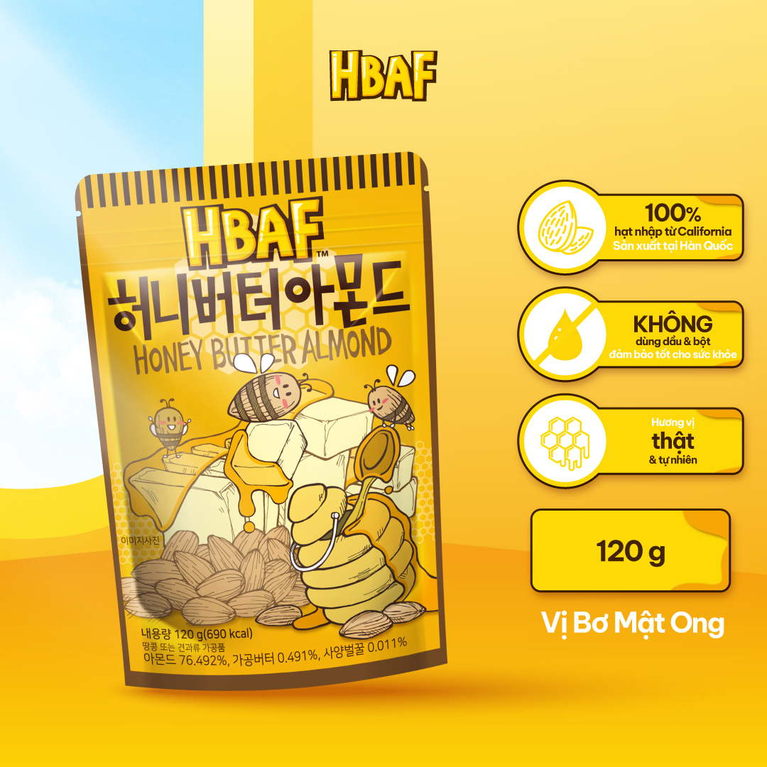 Hạt Hạnh Nhân Tẩm Vị HBAF Hàn Quốc Các Vị (Gói 120g)