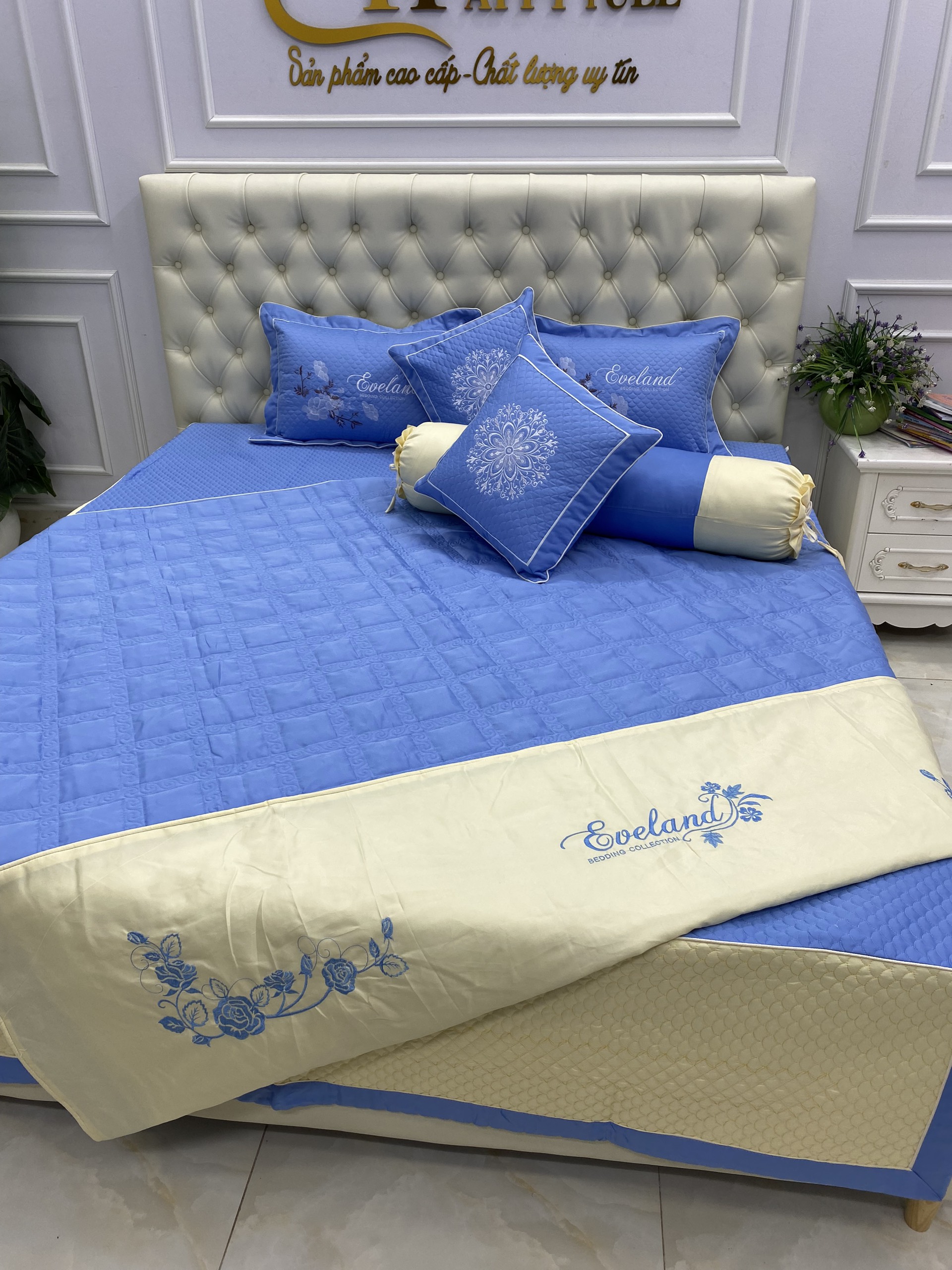 Bộ chăn ga cotton satin poly 7 món trần bông ( được chọn mẫu )