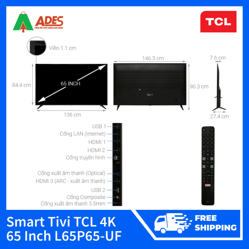 Bảng giá Smart Tivi TCL 4K 65 Inch L65P65-UF
