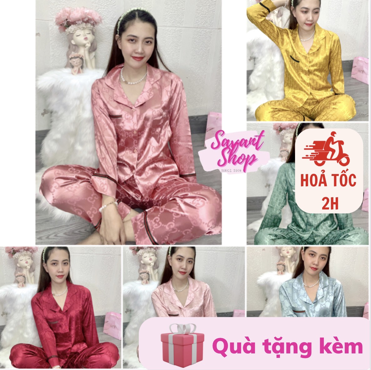 Bộ Pijama Mặc Nhà Lụa Gấm Tay Dài Vải Đẹp