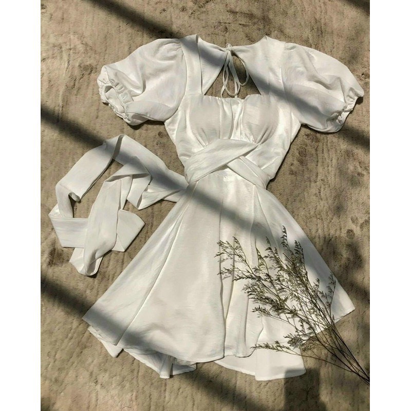 Đầm (có bigsize) trắng cột eo có mút ngực hở lưng cutout H35 (lyly.shop1509)