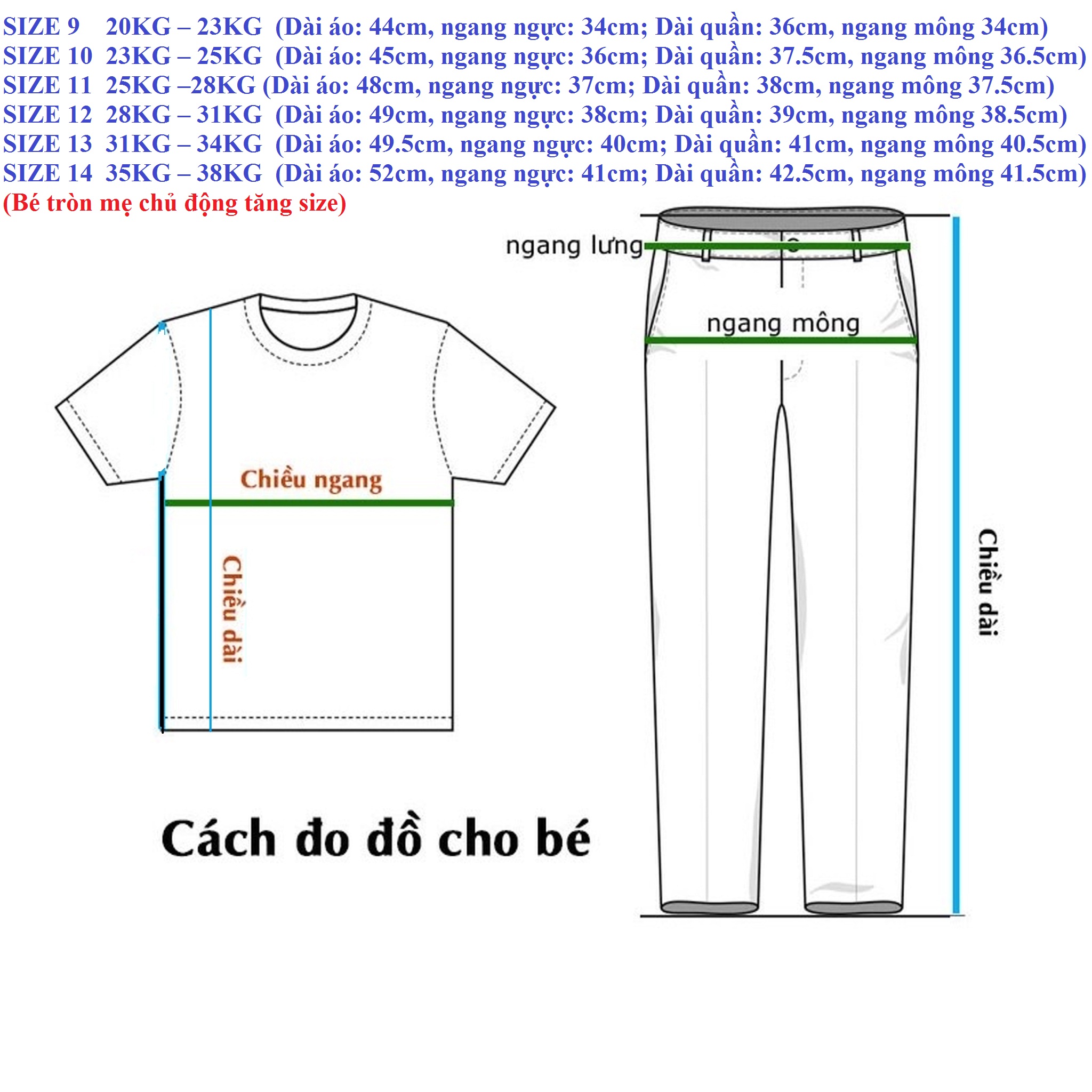 Đồ bộ bé gái size đại từ 20kg-38kg