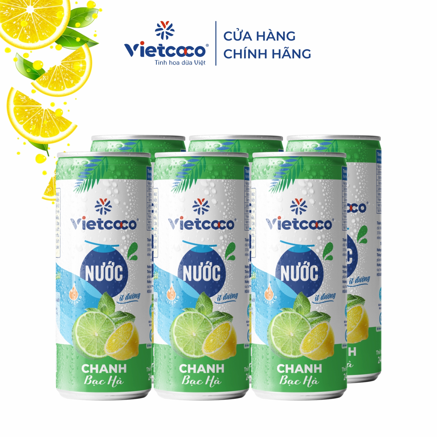 Combo 6 lon nước chanh bạc hà Vietcoco 240ml