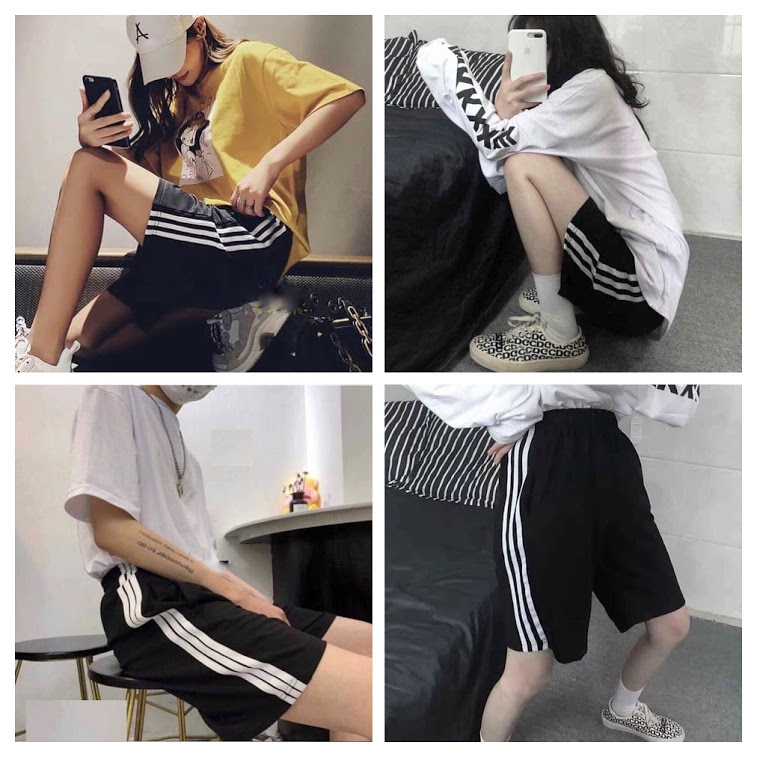Quần 3 sọc lửng thể thảo / quần sooc 3 viền sọc unisex