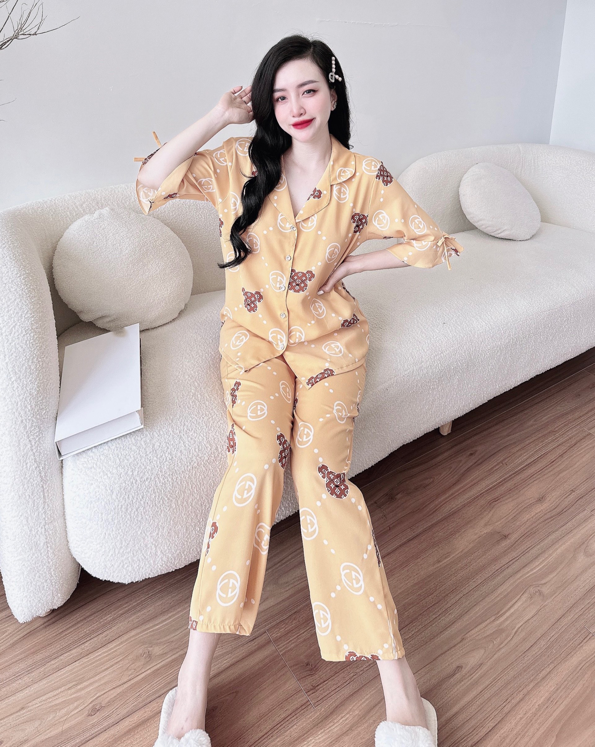 Đồ bộ lụa mango mềm mát tay lửng quần dài mặc nhà sang trọng