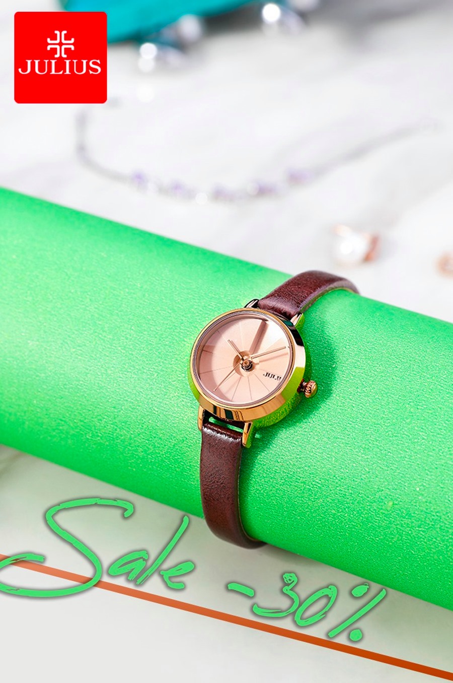 JULIUS OFFICIAL | Đồng hồ nữ JULIUS JA979 dây da (nâu)
