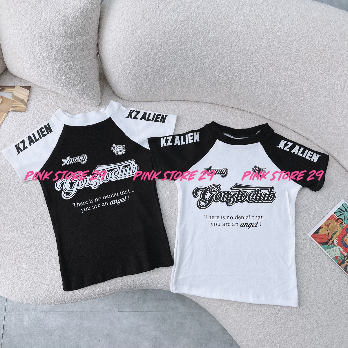 Áo thun Baby Tee tay phối màu PINKSTORE29 in chữ phong cách KZ ALIEN A5733