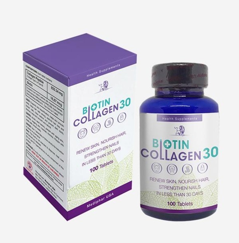 Biotin Collagen 30 – Hỗ trợ giúp da sáng mịn, ngăn rụng tóc, móng khỏe (Lọ 100 viên)