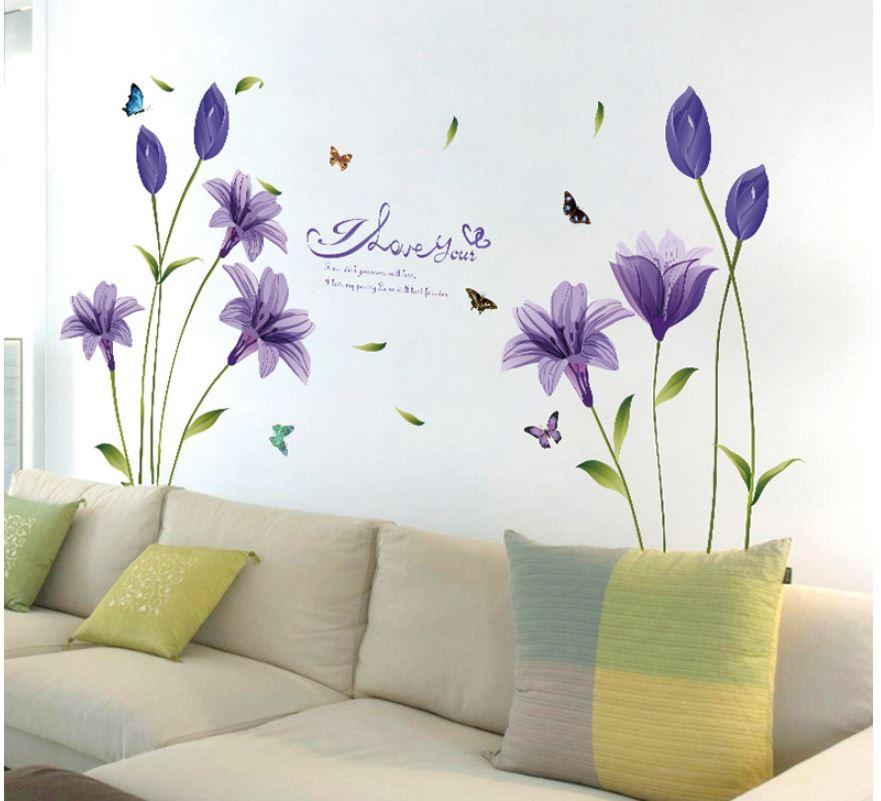 Combo decal dán tường Hoa ly tím(SK9122B)+Hoa ly trắng(525091) - CB090