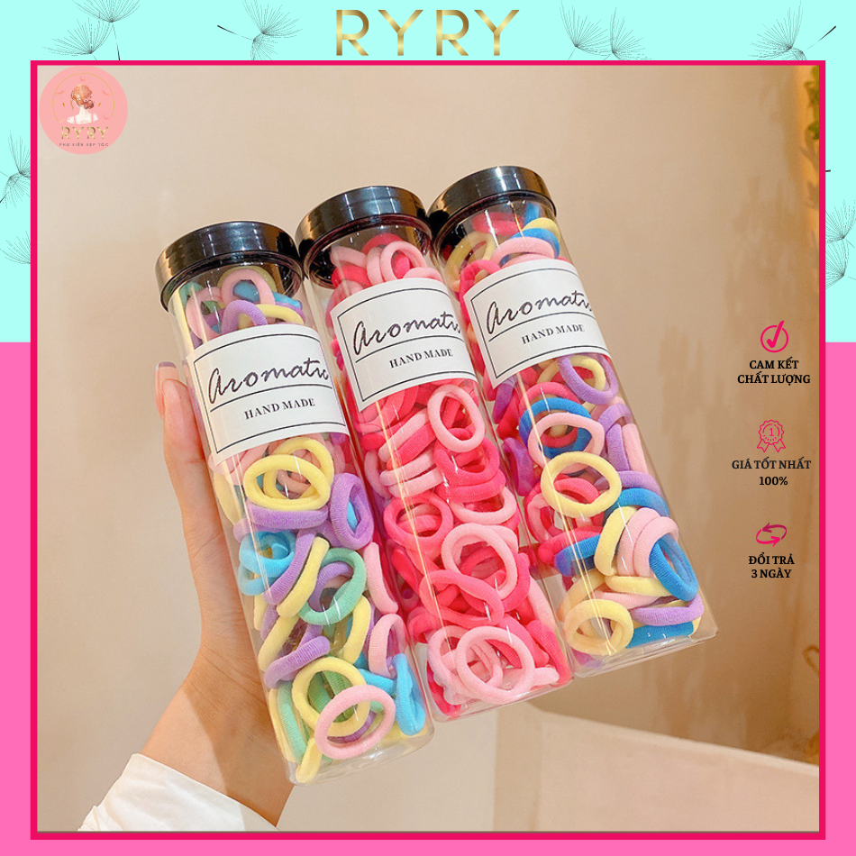 Set 100 Dây Thun Cột Tóc Co Giãn Nhiều Màu Sắc Dành Cho Bé Gái