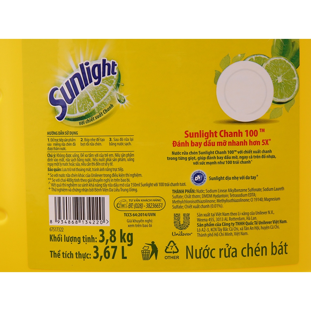 Rửa bát Sunlight can 3,6Kg