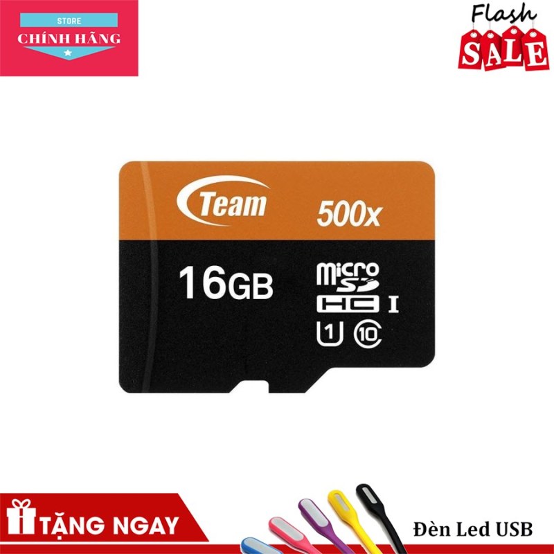 Thẻ nhớ 16GB microSDHC Team 80MB/s 500x C10 U1 Adapter (Đen cam) tặng Cáp micro USB tròn Romoss - Bảo Hành 3 Năm