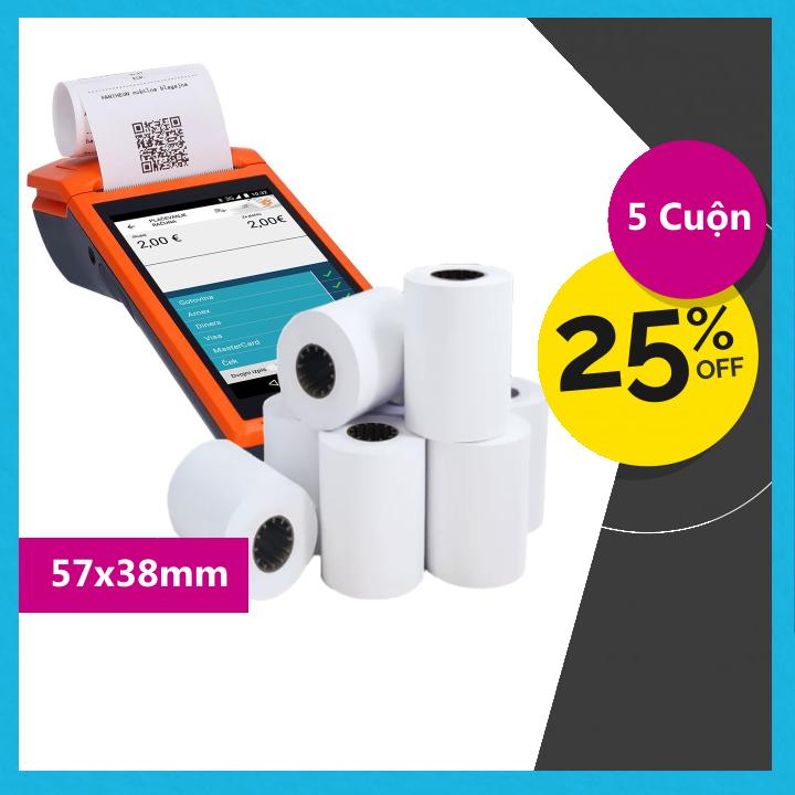 Giấy In Bill, in hóa đơn tính tiền K57 Chuyên dụng cho máy POS cầm tay 5 Cuộn (57x38 mm)