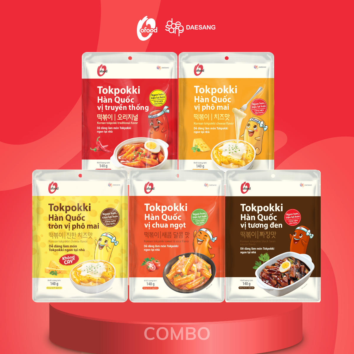 COMBO 5 gói tokbokki O’food 140g đủ 5…