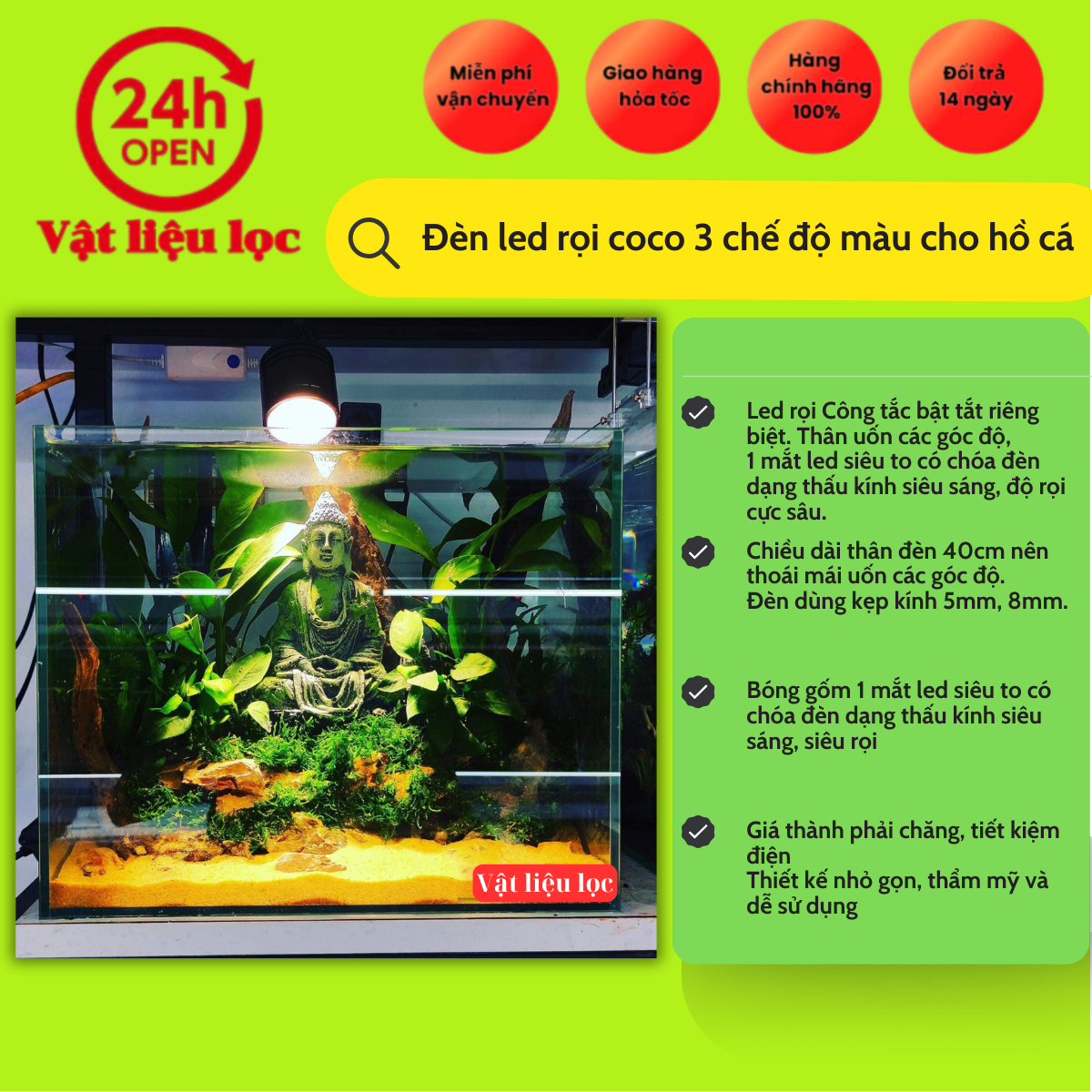 Đèn Led Rọi Coco 3 Chế Độ Màu Cho Bể Cá