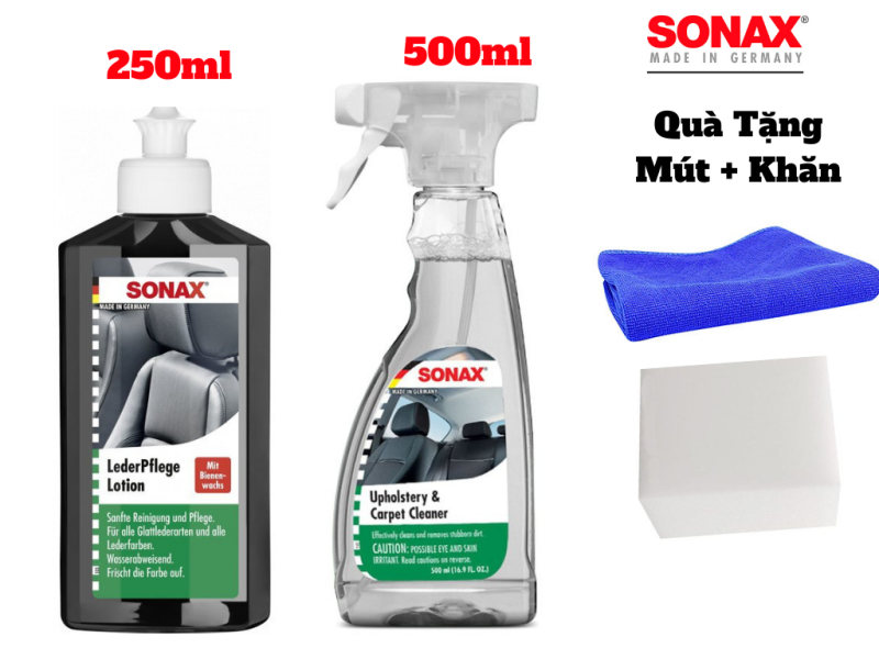 Combo Vệ Sinh Nội Thất Xe, Dưỡng Ghế Da SONAX Leather Care Interior cleaner Kèm Quà