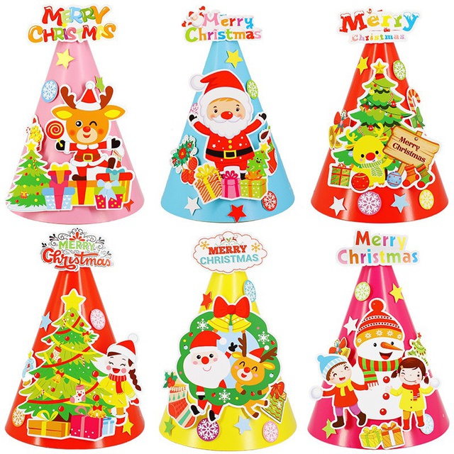 [HCM]Đồ chơi Noel - Nón noel / Mũ noel bằng giấy tự trang trí (1 cái giao ngẫu nhiên)