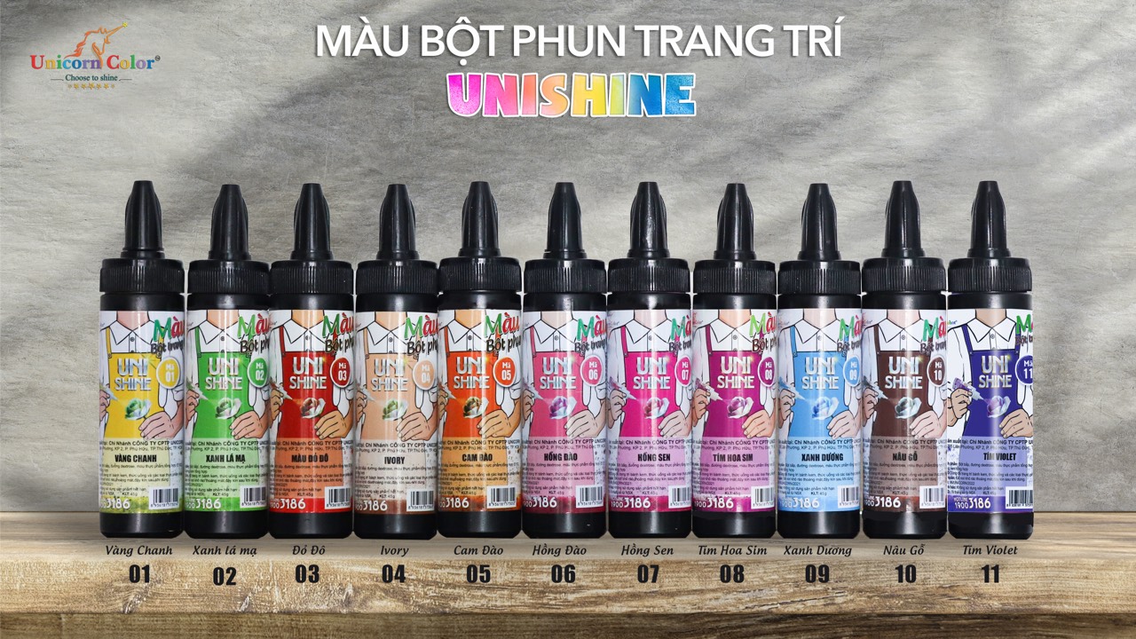 Combo 10 màu bột phun thực phẩm UNICORN - 45g