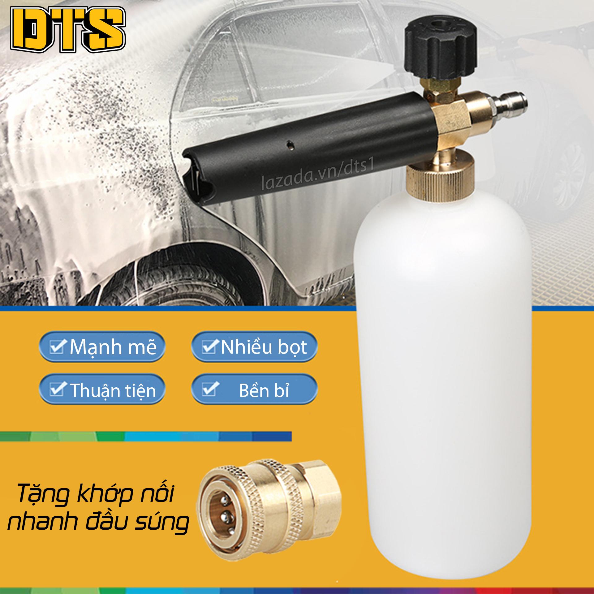 Bình tạo bọt tuyết lõi đồng 100% cao cấp gắn súng phun xịt rửa cho máy rửa xe cao áp, máy xịt rửa cao áp, máy rửa xe gia đình - Đầu ren nối nhanh 1/4 inch - Đầu nối nhanh S11