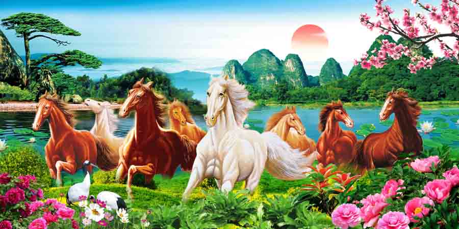 Tranh dán tường 3d mã đáo phòng khách