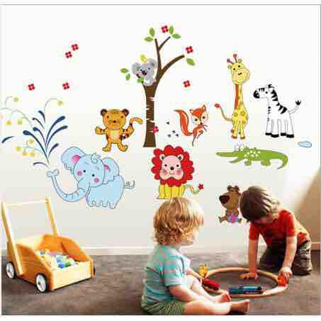 Decal tranh dán tường 2 bức kết hợp cho bé