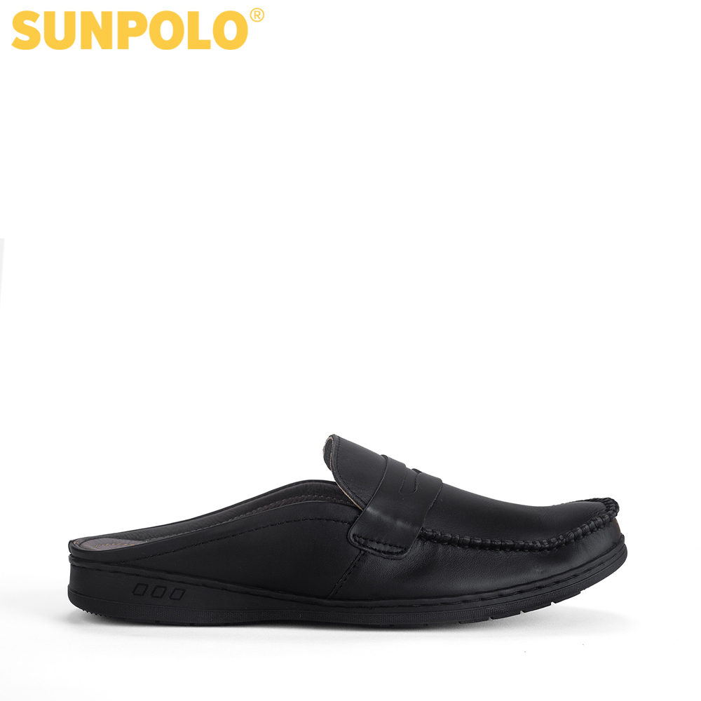 Dép sabo nam da bò SUNPOLO SPO197 (Đen)