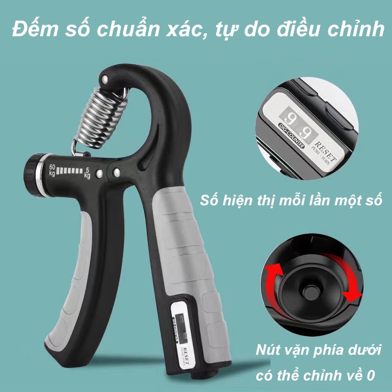 Kìm Bóp Tay Có Đếm Số Chuyên Nghiệp, Kìm Tập Cơ Tay, Dụng Cụ Tập Cổ Tay Tập Gym Chỉnh Lực 5-60kg, Chất Liệu Silicon Chống Trượt