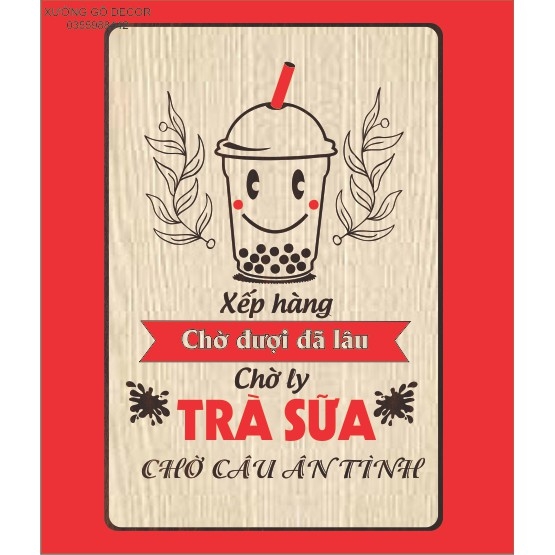 Sét 3 Tranh Trang Trí Quán Trà Sữa, Coffee Bằng Gỗ