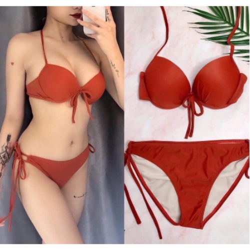Sét bikini 2 mảnh áo ngực quần chip cột nơ (9 màu) KONKUN MS100