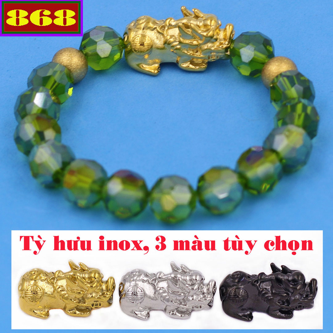 Vòng chuỗi pha lê xanh lá 10 ly - chuỗi tay tỳ hưu inox vtflxlthvhb10 - hợp mệnh hỏa, mộc