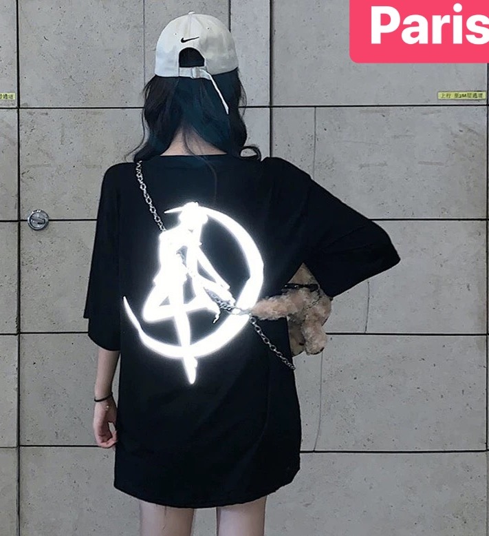 ÁO THUN NAM NỮ TRẮNG ĐEN THỦY THỦ MẶT TRĂNG PHẢN QUANG PHOM FORM RỘNG THOÁNG MÁT CO GIÃN NHẸ - PARIS FASHION