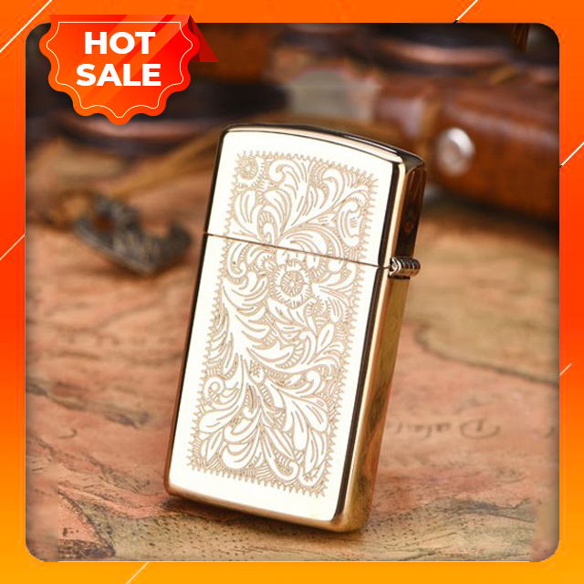 Vỏ hộp quẹt bật lửa zippo chính hãng vàng venetian slim - dùng xăng bấc đá cao cấp