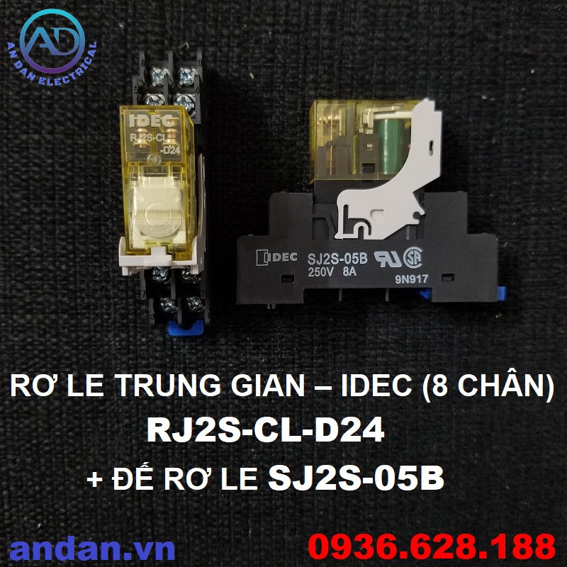 Rơ le trung gian idec rj2s-cl-a220 rj2s-cl-d24, 8 chân dẹt nhỏ, 2 cực, imax = 8a + đế rơ le sj2s-05b