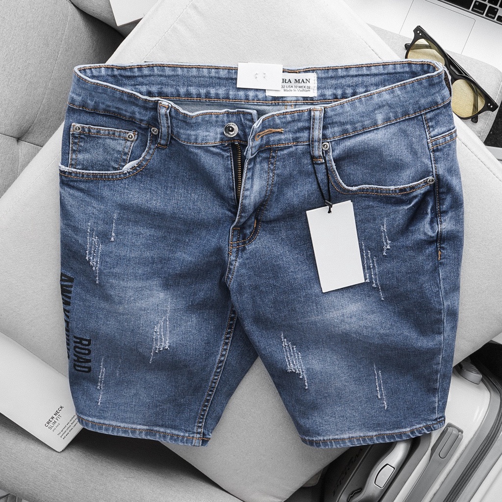 Quần Jean Lửng Nam Màu Xanh nhẹ Short Jean Co Giãn Slim ôm nhẹ chân xuất dư