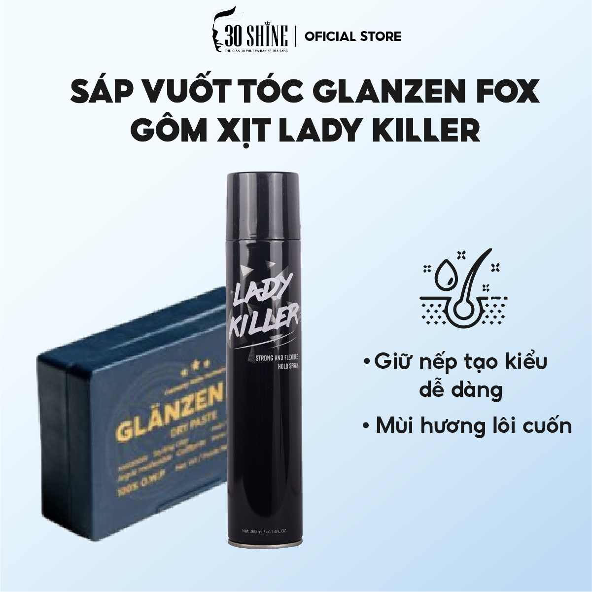 Sáp vuốt tóc Glanzen Fox 56G  Tạo kiểu dễ dàng phù hợp mọi chất tóc
