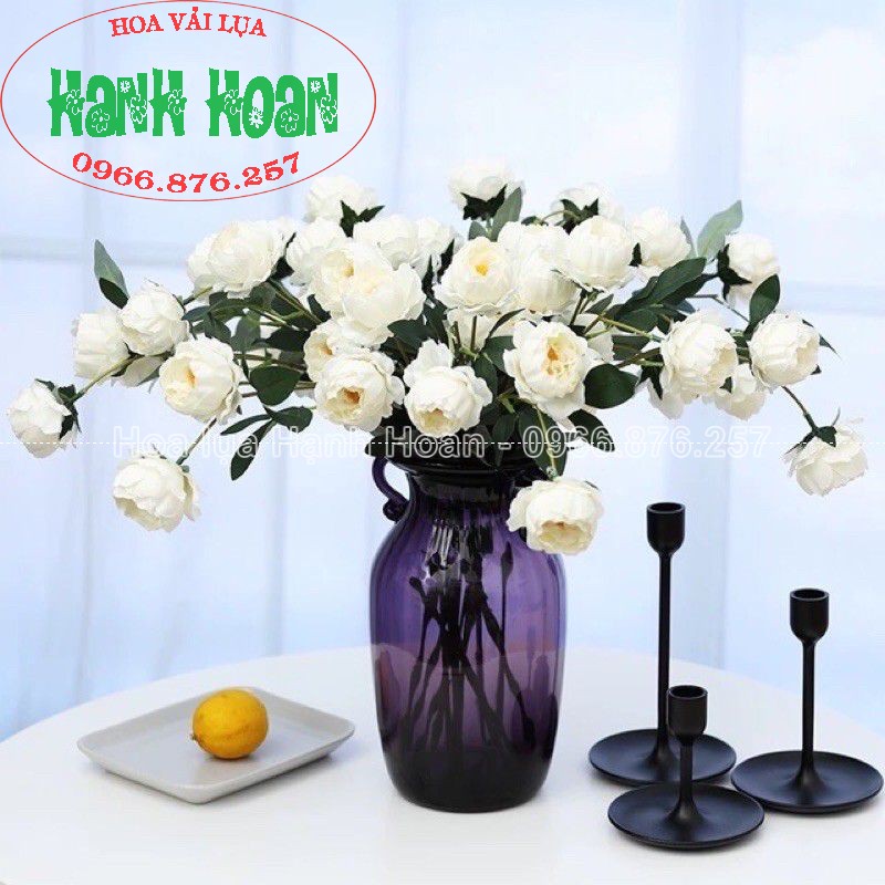 Cành hoa Hồng trà 7 bông cao 70cm- hoa lụa cao cấp