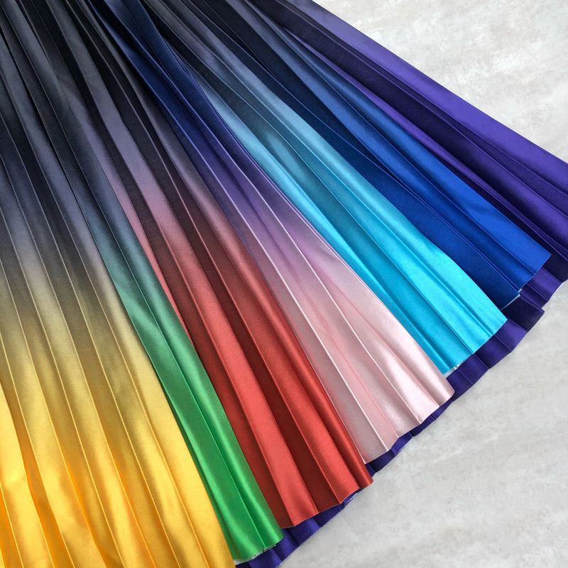 Chân Váy Midi Lưng Cao Bằng Lụa Satin Màu Gradient Thời Trang Cho Nữ