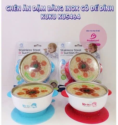 [Lớp Ngoài Chống Nóng] Chén Ăn Dặm Inox Có Đế Hút Chân Không (Chính Hãng Kuku)