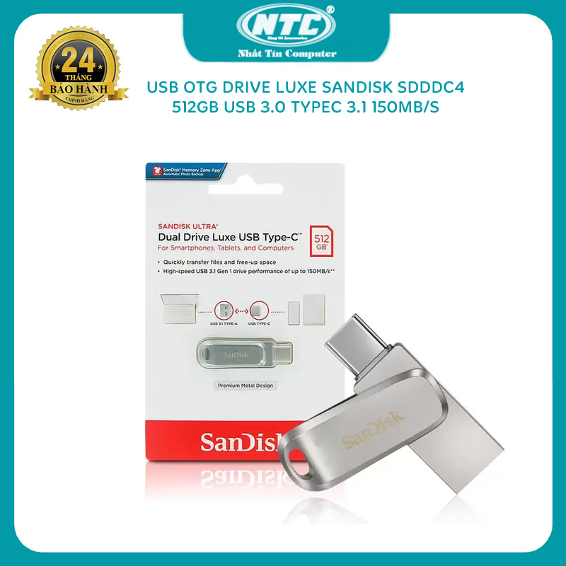Usb otg 512gb sandisk sdddc4 drive luxe typec 3.1 tốc độ 150mb/s - vỏ kim loại nguyên khối nhất tín computer