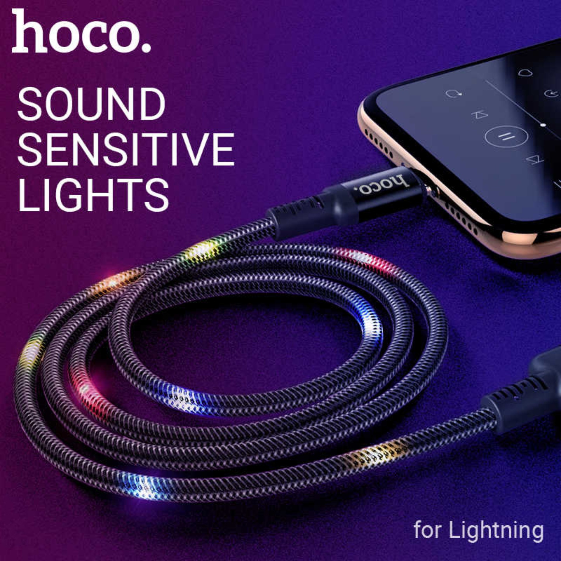 Cáp sạc nhanh Lightning Hoco U63 cho iPhone/iPad (có đèn LED phát sáng khi sạc, sạc nhanh 2.4A Max)