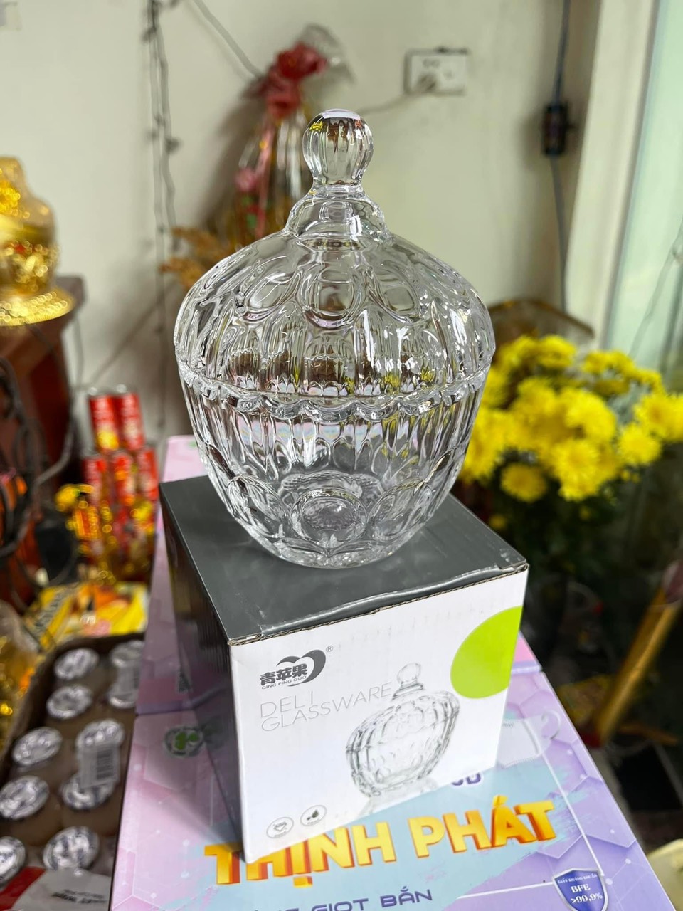 Thố đựng mứt thuỷ tinh- thố đựng kẹo tết