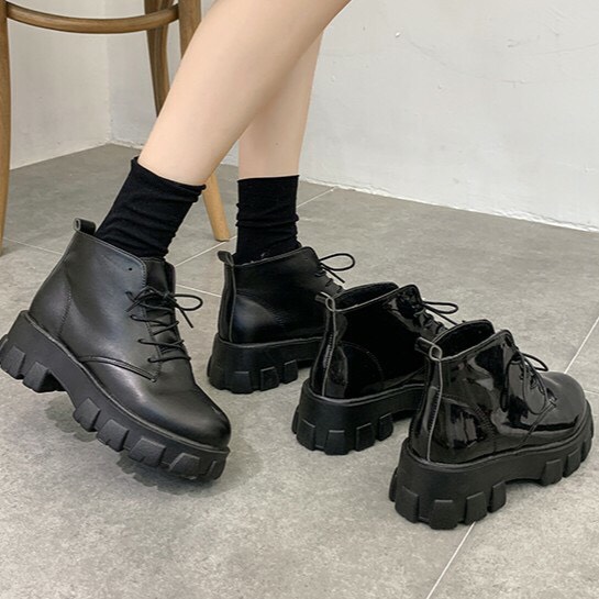 [FREESHIP]  Giày JUNISU Boot Nữ Đế Cao Khủng 2 Chất Da Mờ - Bóng 815