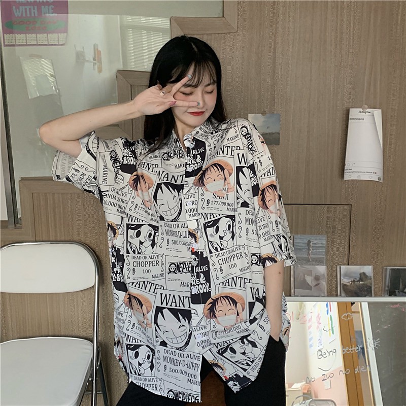 [HCM]Áo  Sơmi Luffy Mũ Rơm (Đen Trắng)