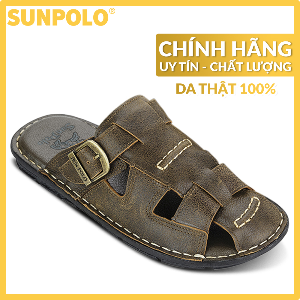 Men Leather SUNPOLO Sandals ABI019 (Black, Brown)