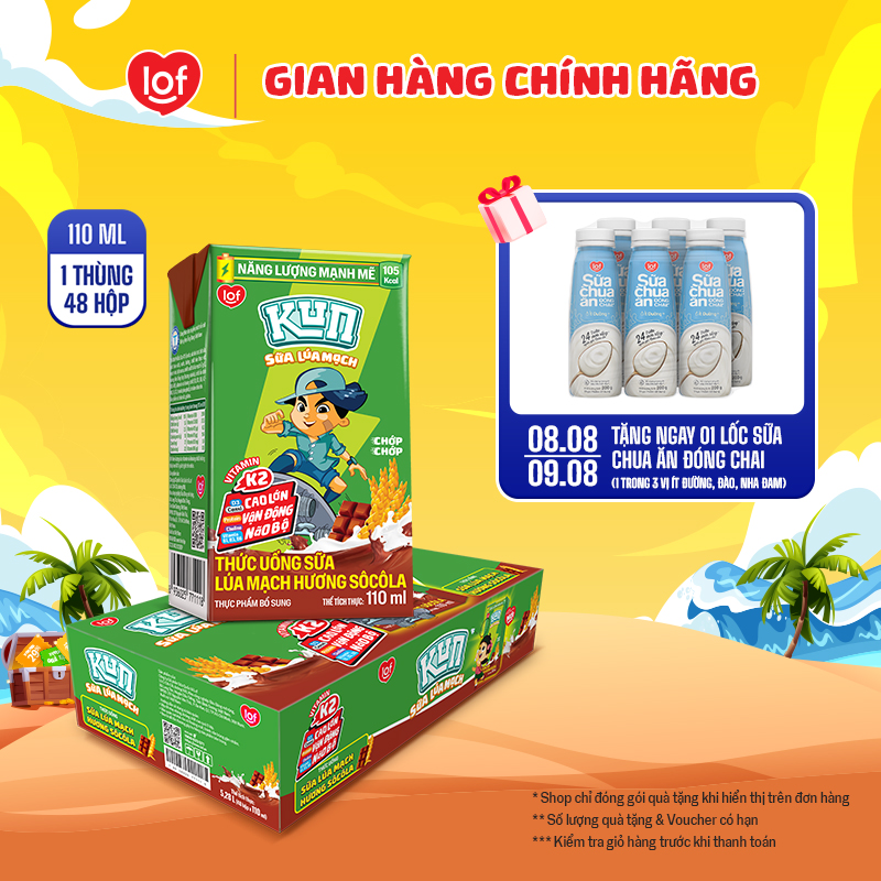 Sữa lúa mạch KUN vị socola thùng 48 hộp x 110ml