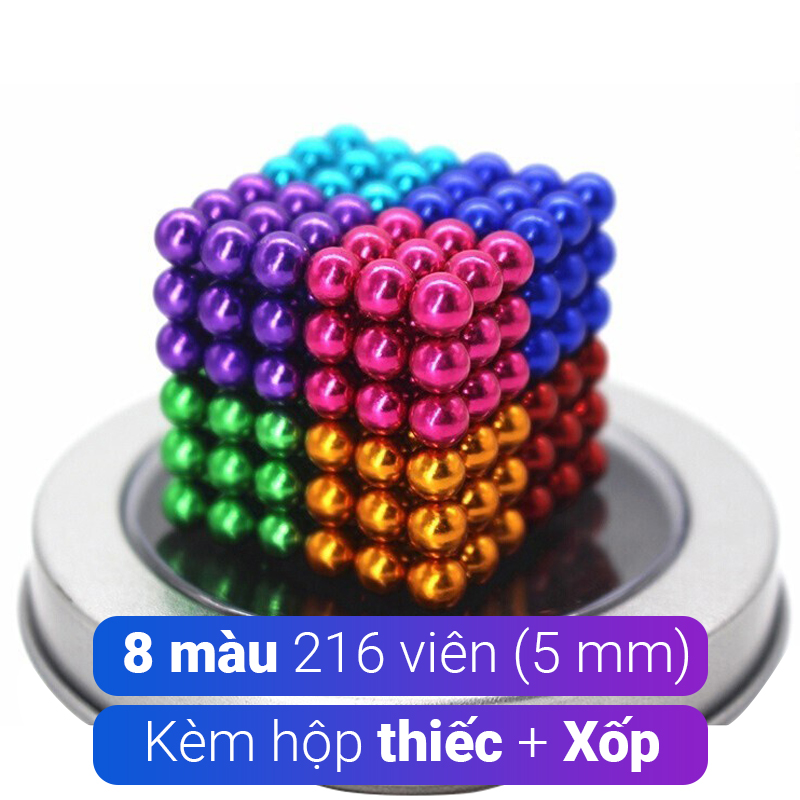 Bi nam châm xếp hình 5mm 08 màu 216 viên buckybals