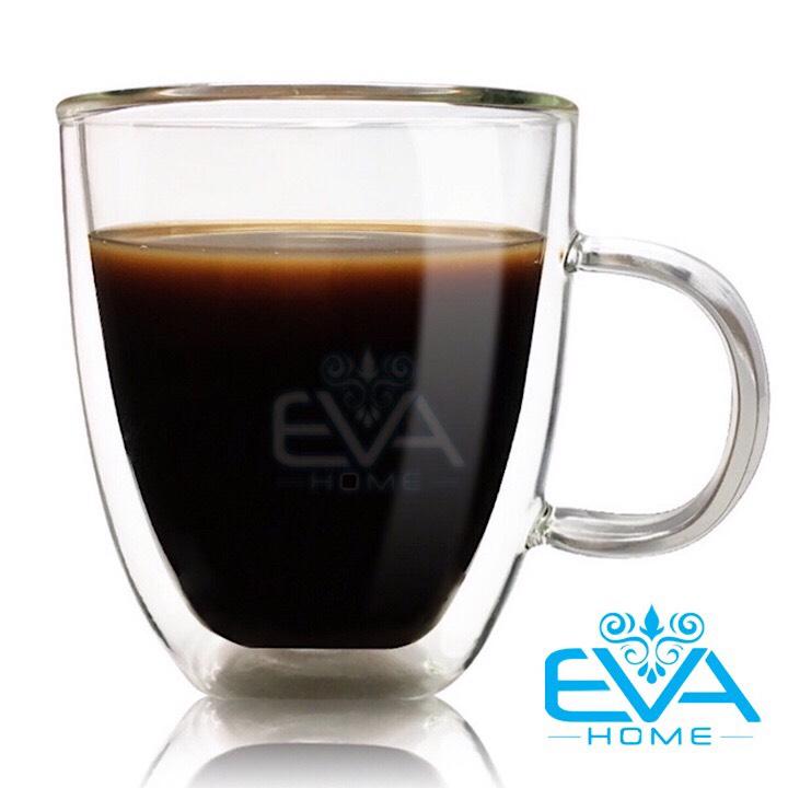 [HCM]Ly Thuỷ Tinh Hai Lớp Chịu Nhiệt Quai Cầm Glass Mug 350 Ml